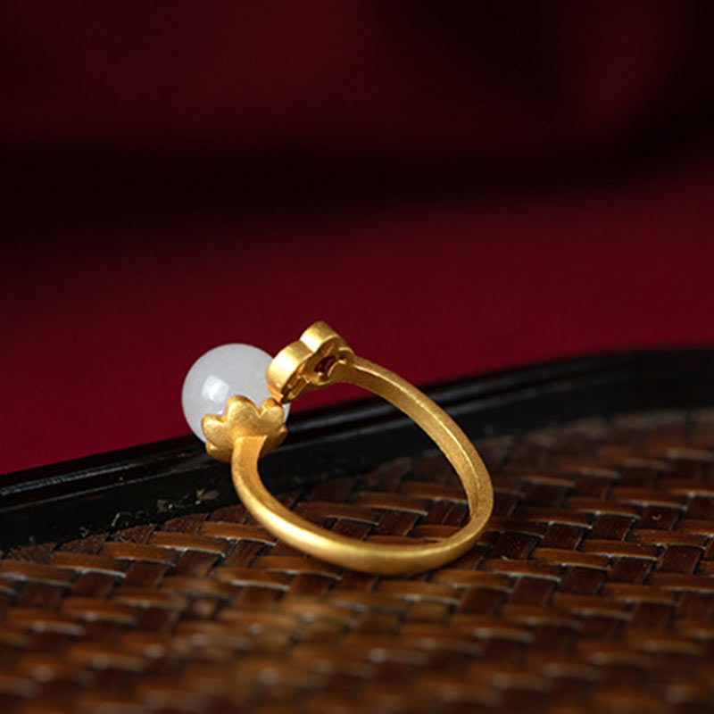 White Jade Auspicious Cloud Blessing Luck Adjustable Ring