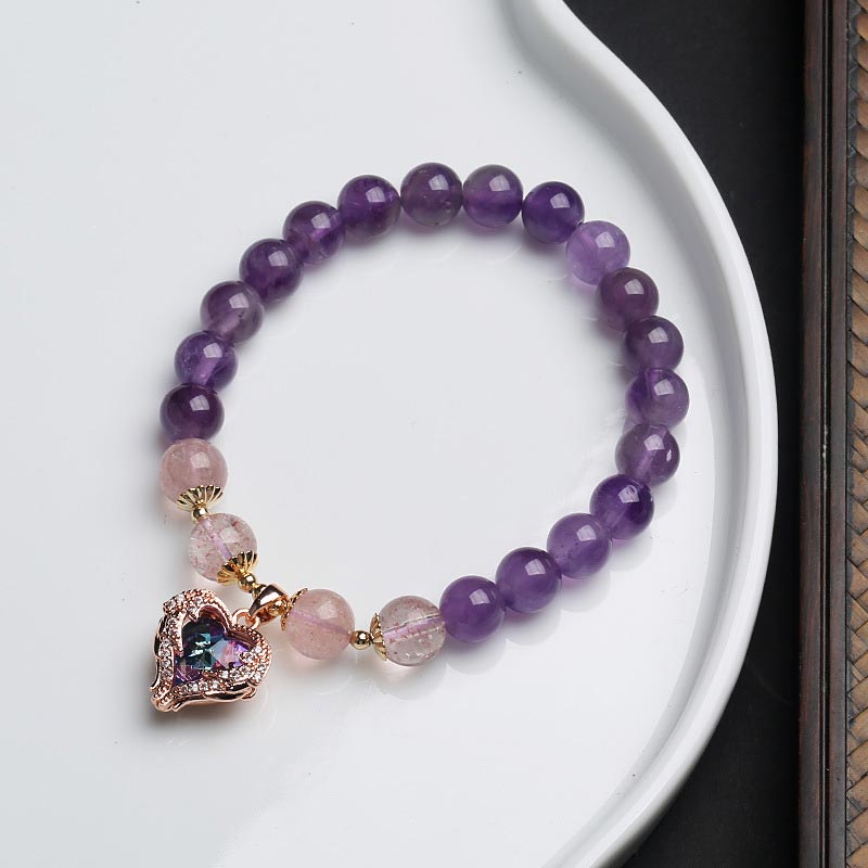 8mm Amethyst Strawberry Quartz Healing Bracelet