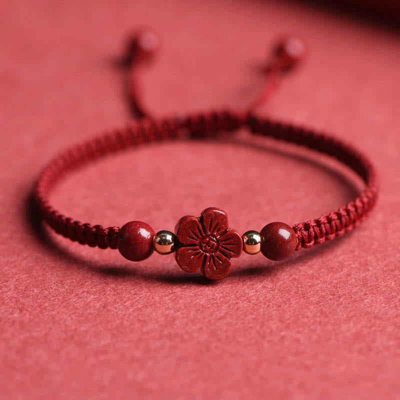 Cinnabar Bracelet with Red String | Four Leaf Clover Blessing
