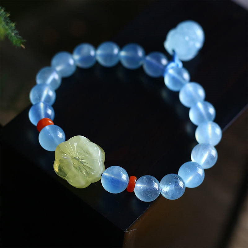 9mm Aquamarine Amber Pixiu Peace Healing Bracelet