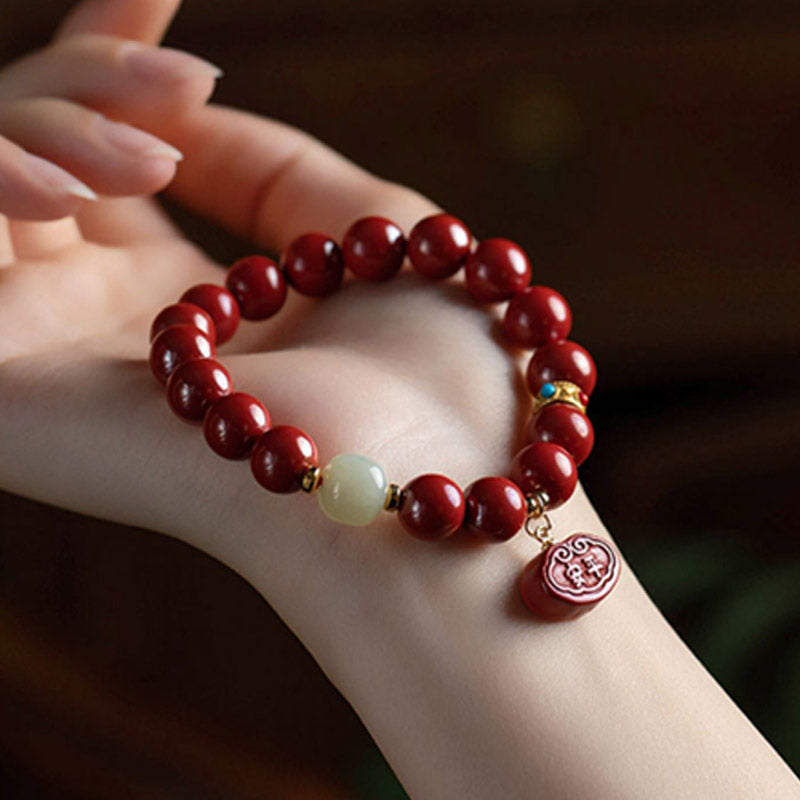 Cinnabar Jade Protection Bracelet 6mm Healing Charm Unisex