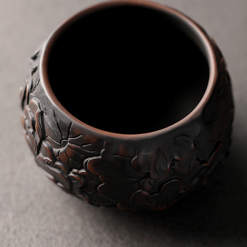 Ceramic Zen Teacup with Lotus & Dragon Design - 130ml Bowl