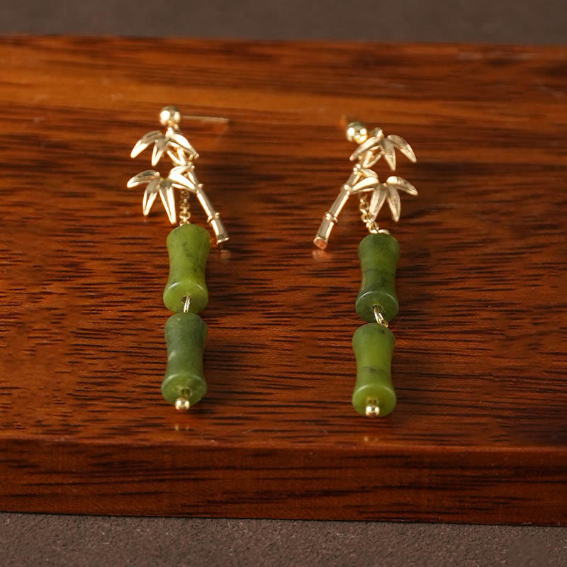 Peridot Bamboo Leaf Drop Earrings 5cm Sterling Silver Posts