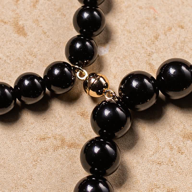 8mm Black Obsidian Jade Om Mani Padme Hum Strength Bracelet