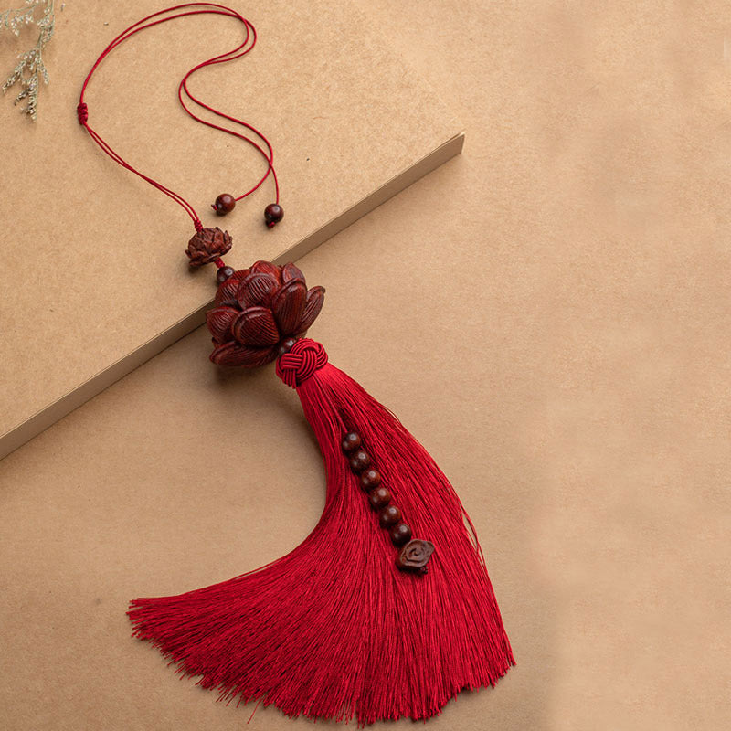 Small Leaf Red Sandalwood Zen Decor | Luck & Protection Tassel