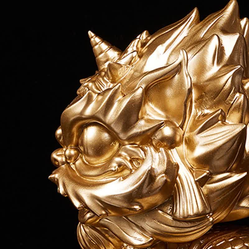 Gold Lion Statue Spiritual Strength Resin Sculpture