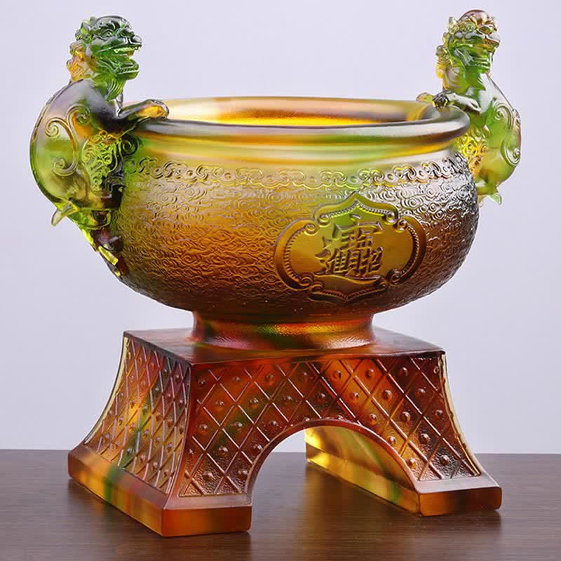 Handmade Liuli Crystal PiXiu Treasure Bowl Art Piece