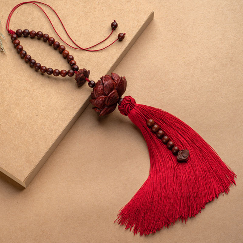 Small Leaf Red Sandalwood Zen Decor | Luck & Protection Tassel