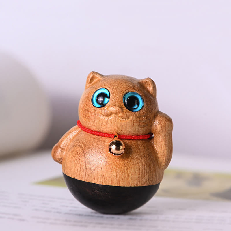 Phoebe Zhennan Wood Mini Lucky Cat Blessing Statue