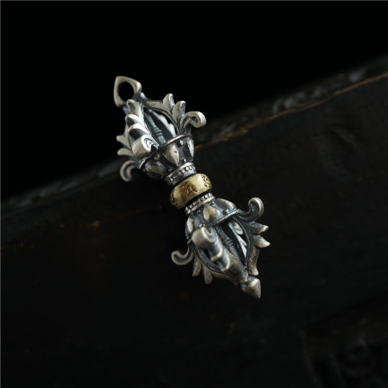 14mm Sterling Silver Om Mani Padme Hum Vajra Pendant for Strength