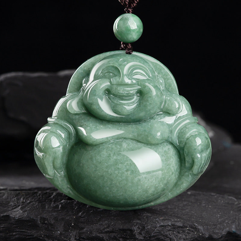 Laughing Buddha Cyan Jade Harmony Necklace