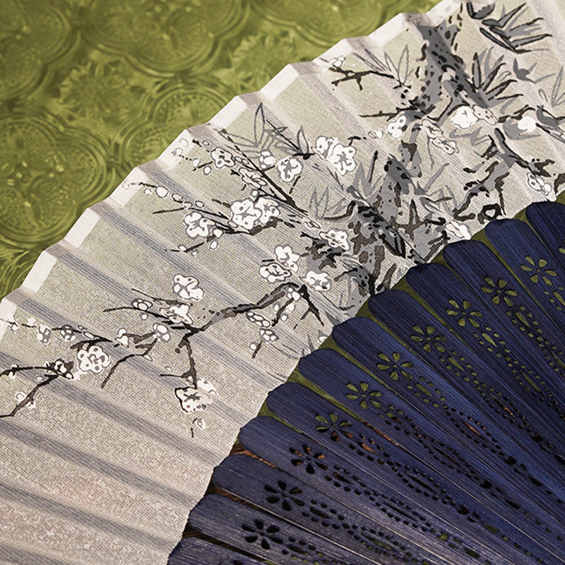 21cm Chinese Folding Fan | Bamboo & Polyester Flower Design