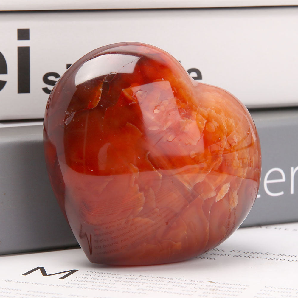 8cm Polished Carnelian Heart Crystal for Emotional Healing
