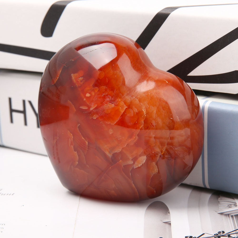 8cm Polished Carnelian Heart Crystal for Emotional Healing