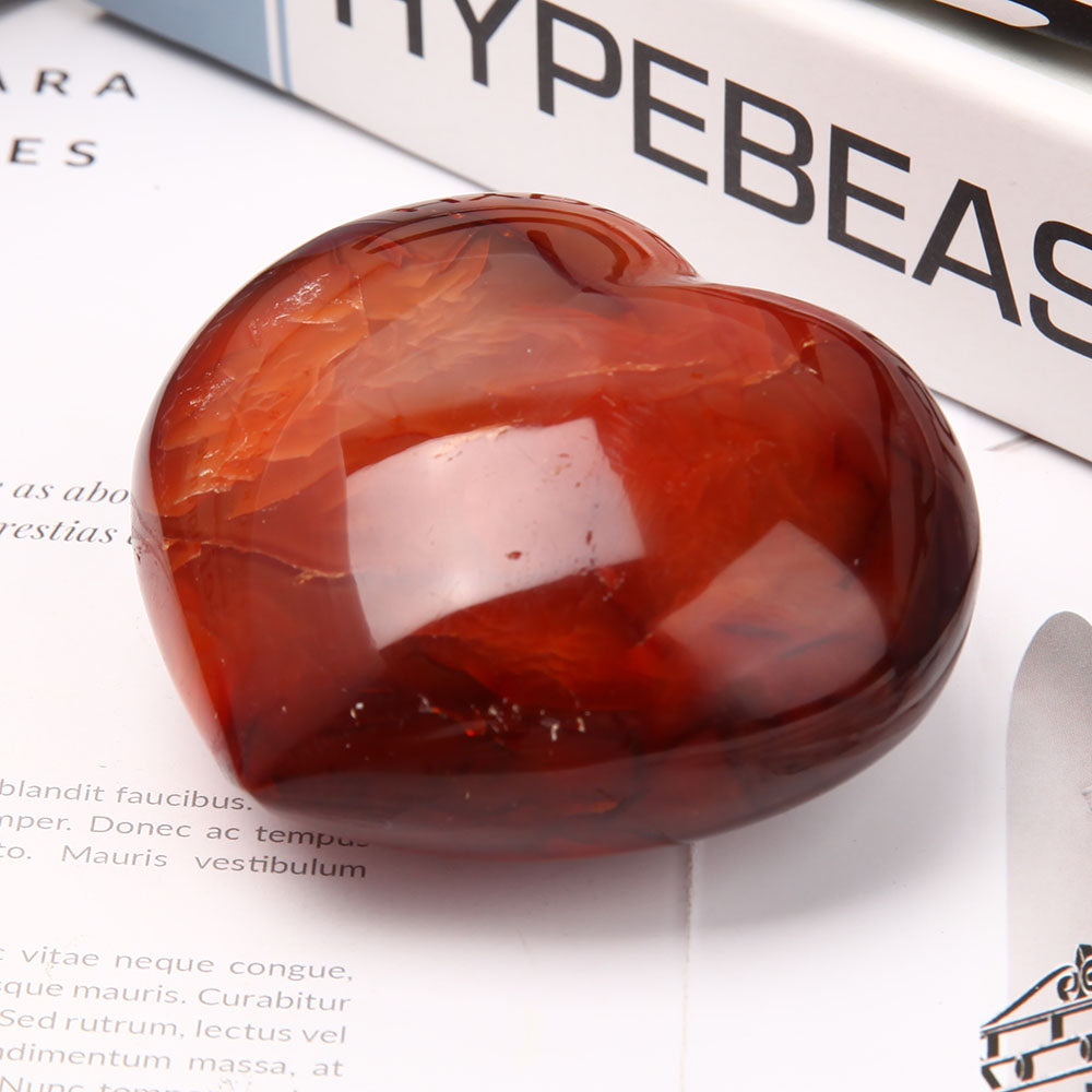8cm Polished Carnelian Heart Crystal for Emotional Healing