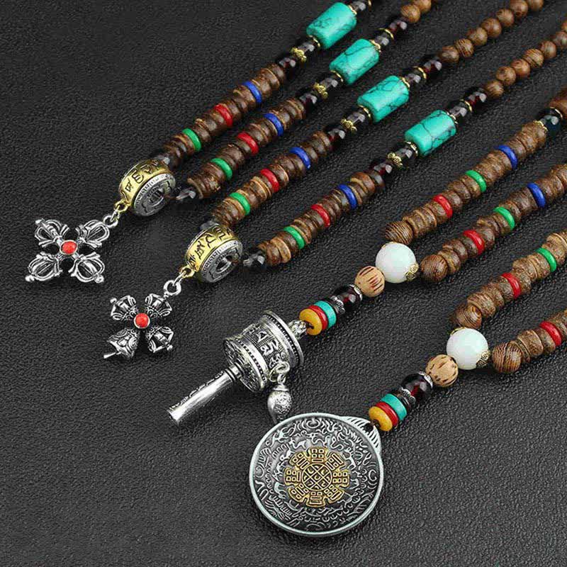 Turquoise Om Mani Padme Hum Prayer Wheel Necklace