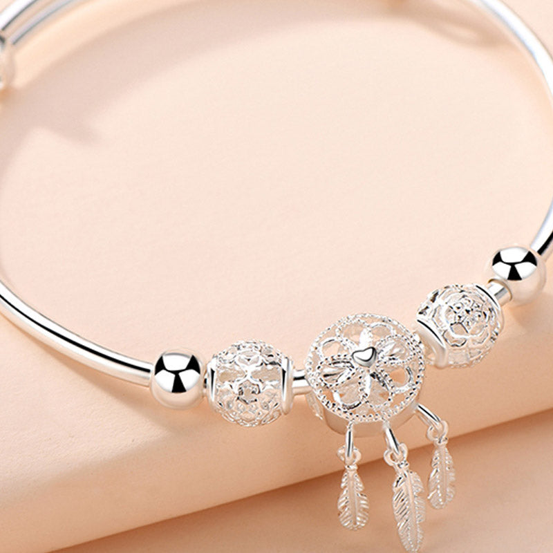 White Copper Dream Catcher Charm Bracelet for Luck & Healing