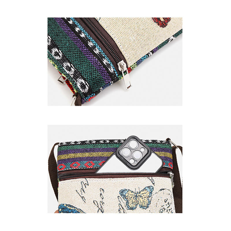 Elephant Butterfly Embroidered Spiritual Canvas Tote Bag