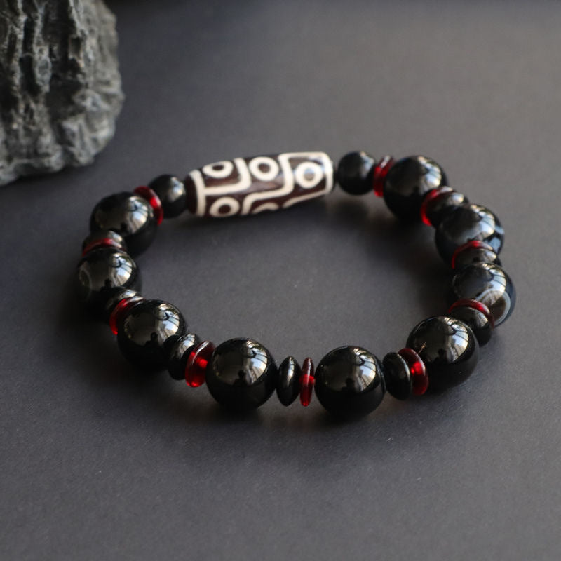 Black Onyx Nine-Eye Dzi Bead Protection Bracelet