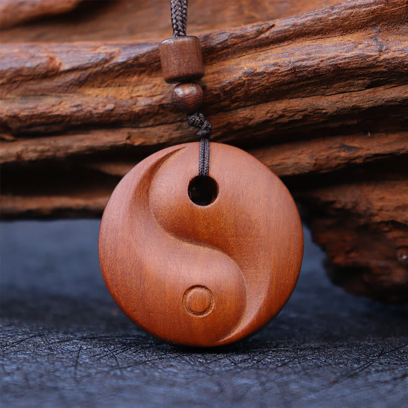 Lightning Struck Jujube Wood Yin Yang Luck Necklace