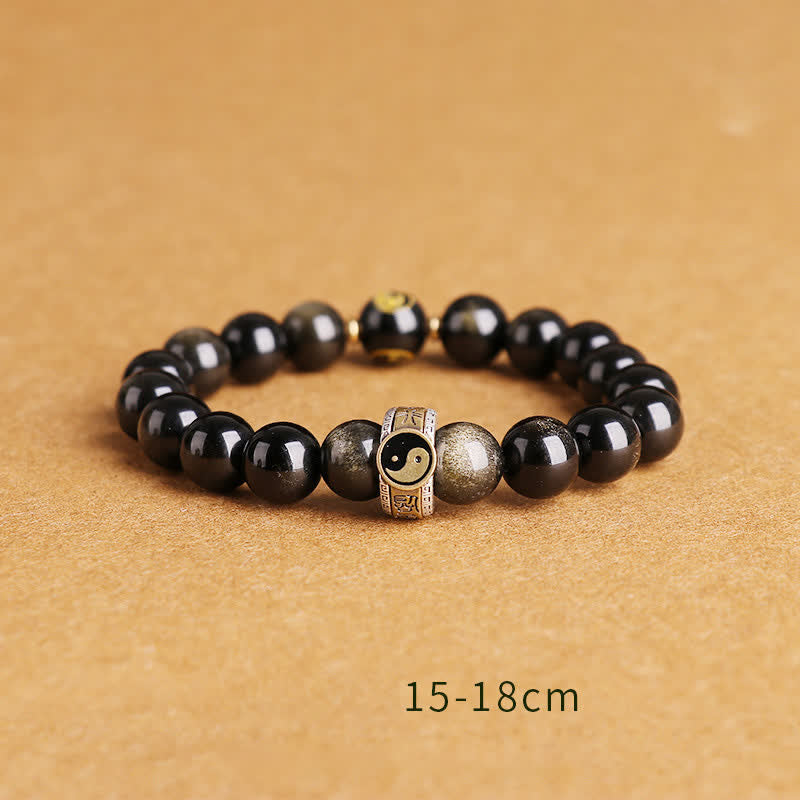 10mm Yin Yang Obsidian Protection Bracelet Sterling Silver