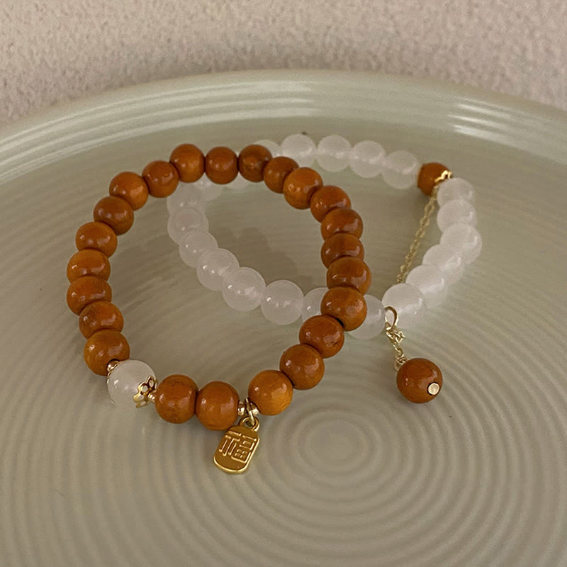 Sandalwood Cat's Eye Fu Charm Protection Bracelet