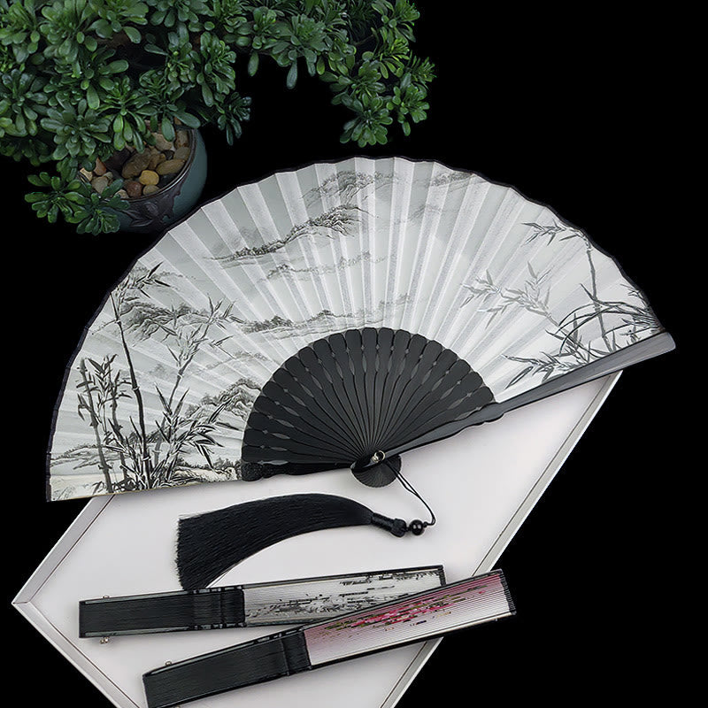 Vintage Bamboo Peony Butterfly Lotus Chinese Folding Silk Fan