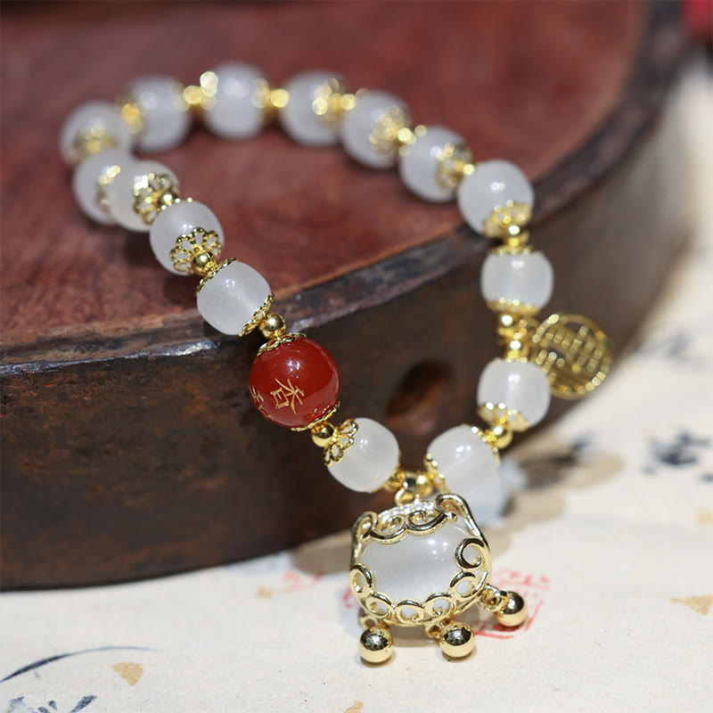 Red Agate Fu Character Blessing Bracelet for Protection
