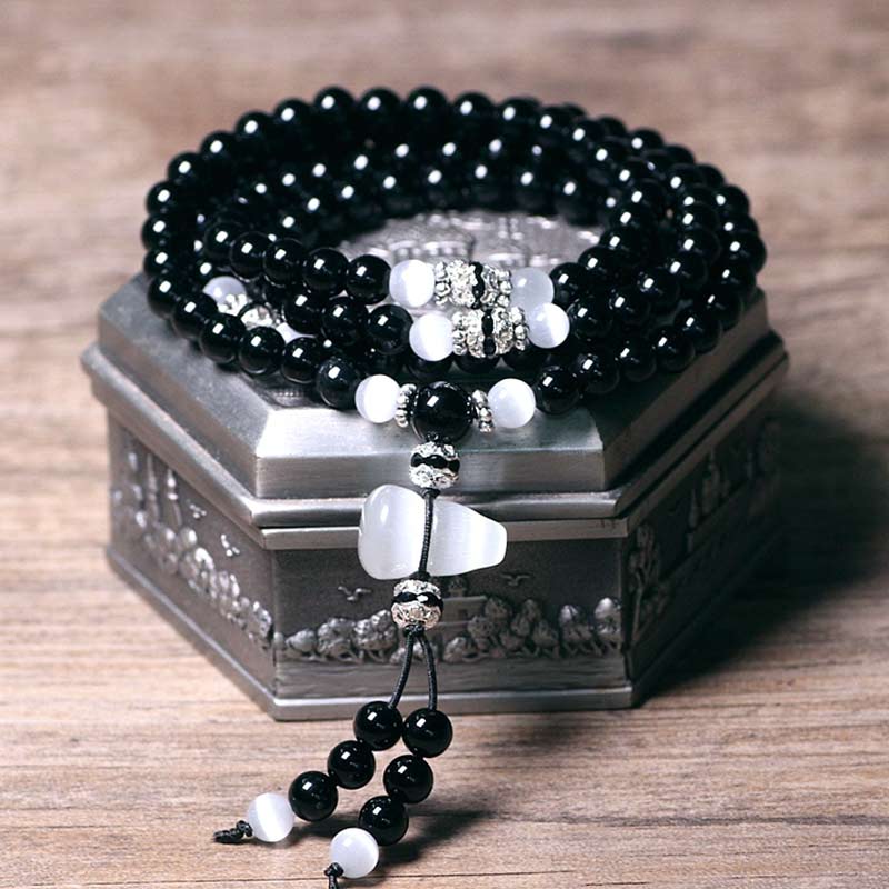 6mm Black Onyx and Clear Quartz Meditation Bracelet
