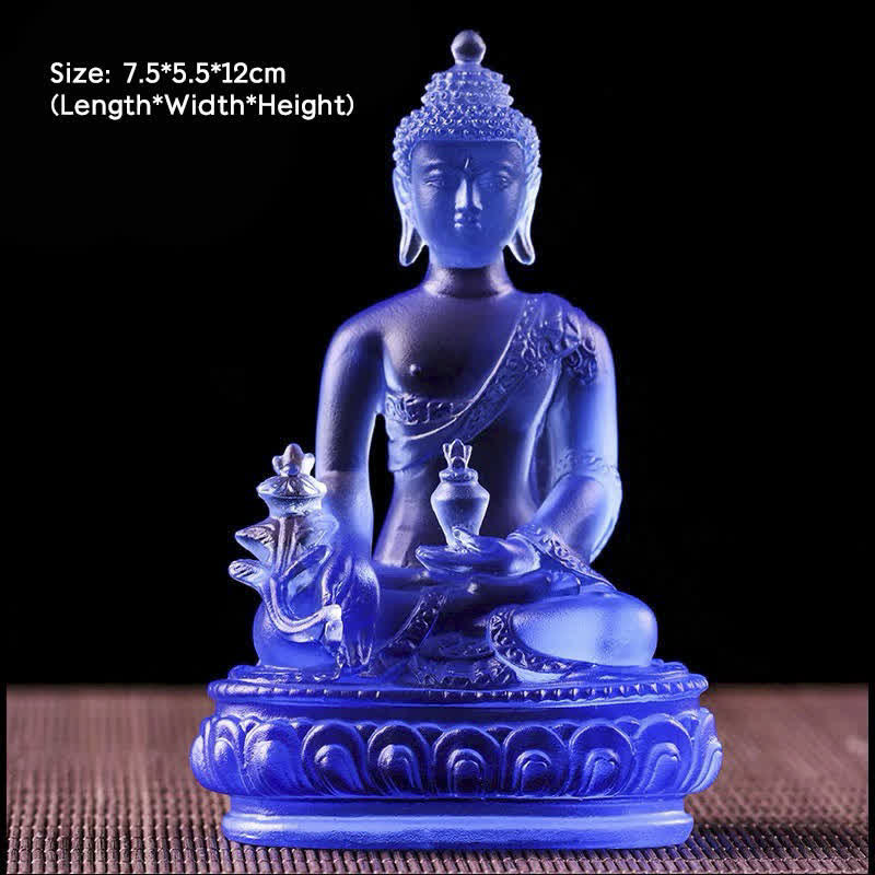 Handmade Liuli Crystal Medicine Buddha Statue 13cm