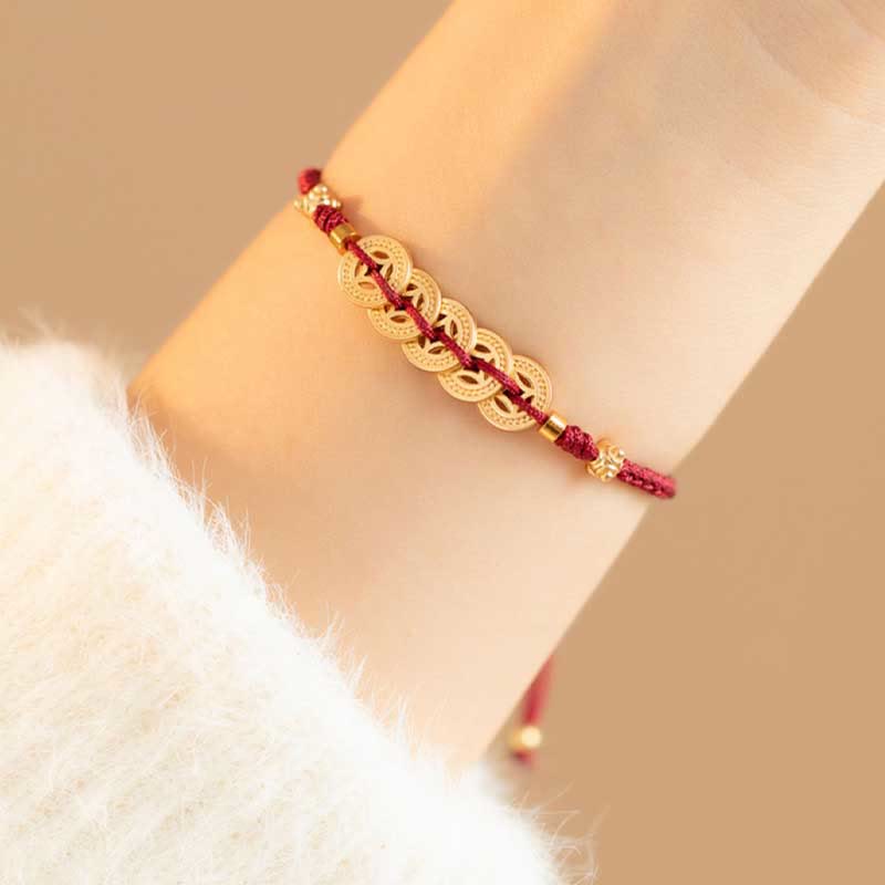 Copper Coin Red String Bracelet for Luck & Protection