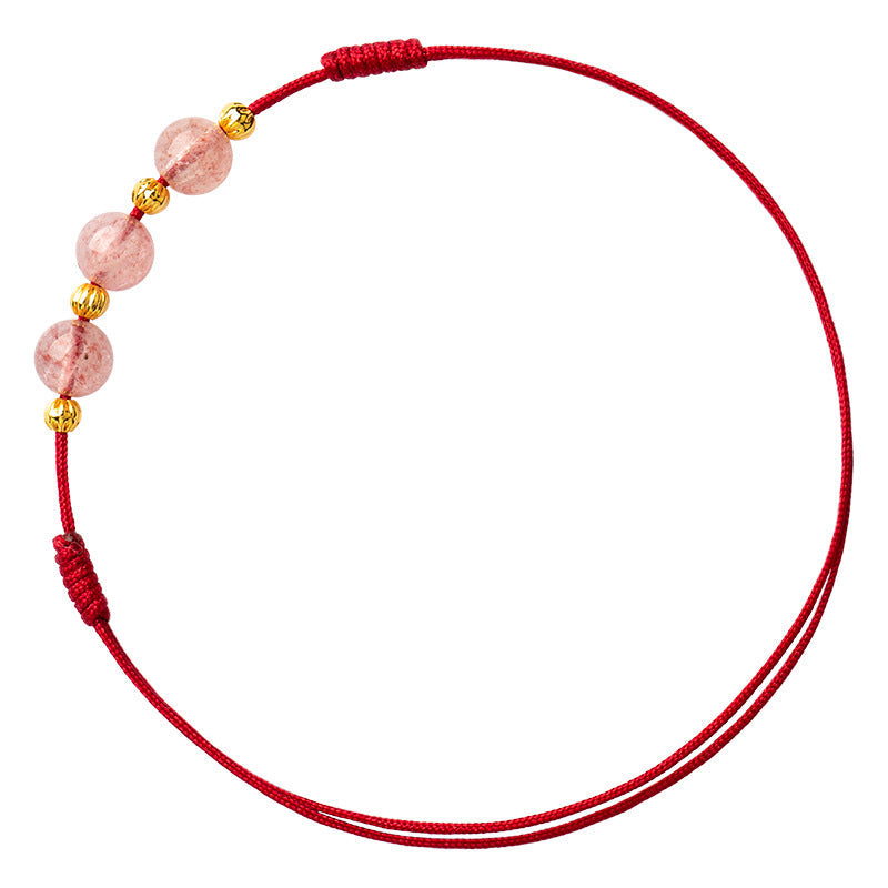 Strawberry Quartz Spiritual Anklet with Red String for Luck