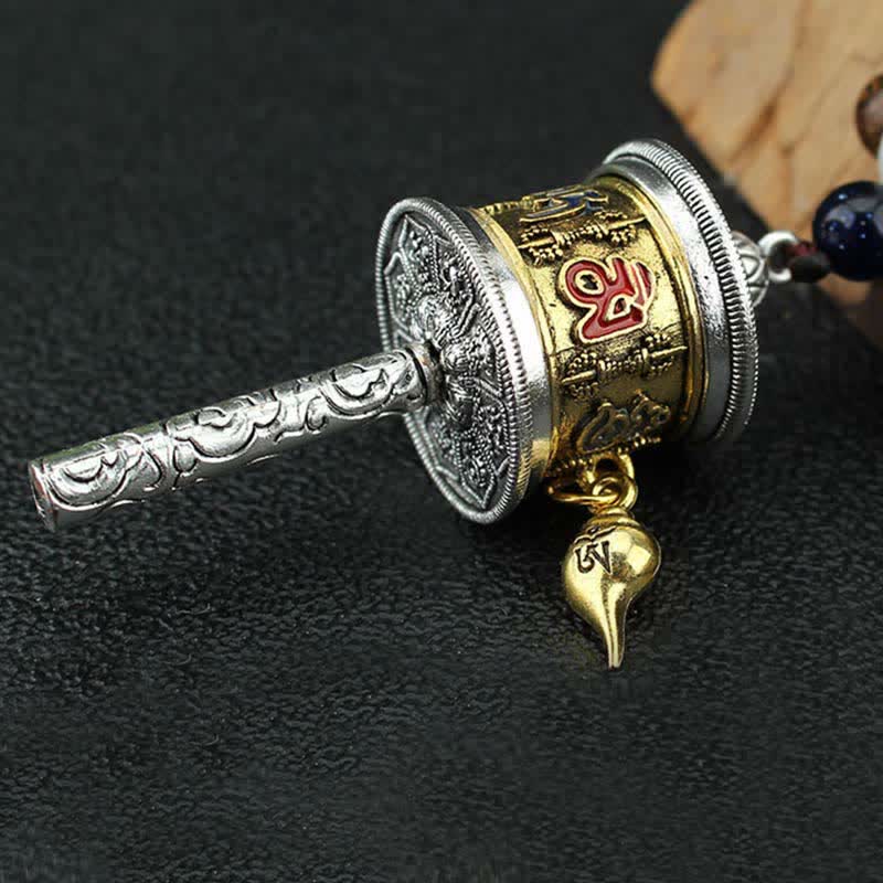 Turquoise Om Mani Padme Hum Prayer Wheel Necklace