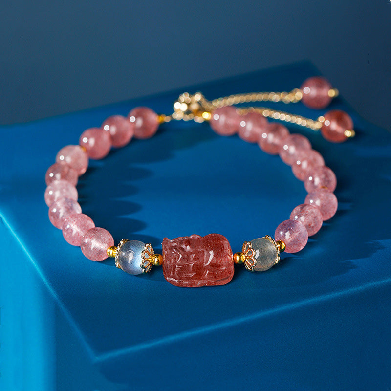 6mm Pixiu Healing Bracelet with Aquamarine, Strawberry Quartz & Amethyst