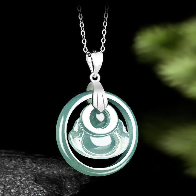 Natural Jade Laughing Buddha Necklace for Abundance & Joy