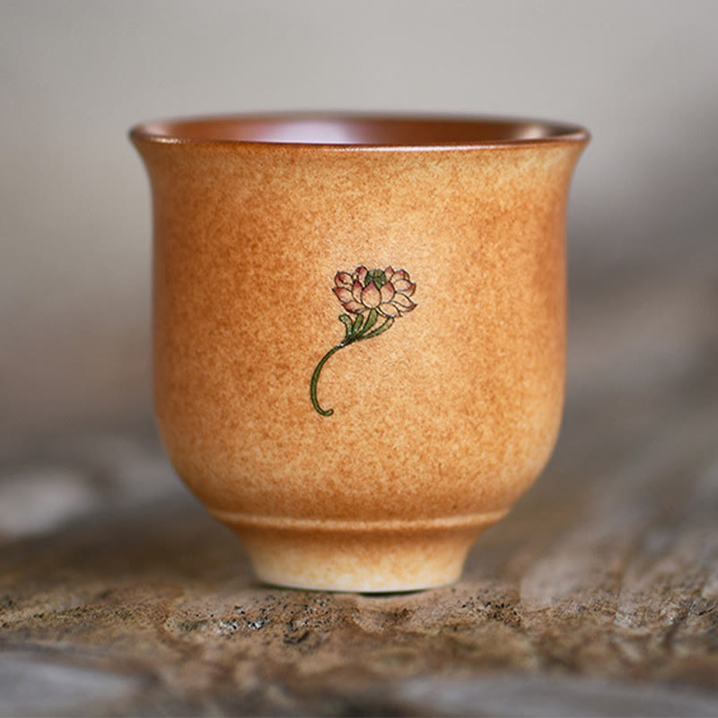 Dunhuang Lotus Ceramic Teacup 90ml for Zen Decor