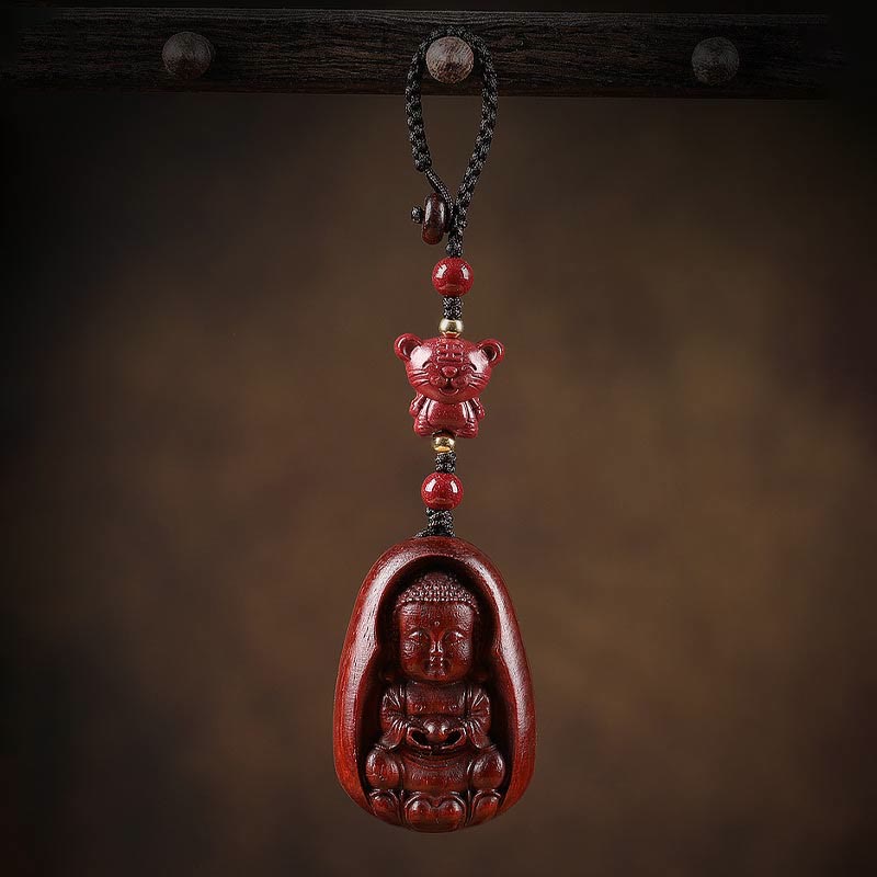 Small Leaf Red Sandalwood Chinese Zodiac Protection Key Chain