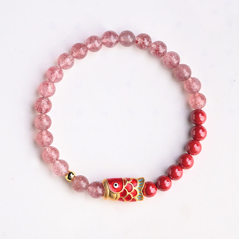4mm Strawberry Quartz Lucky Koi Fish Healing Bracelet