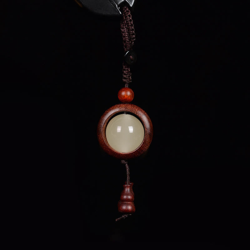 Ebony Wood Peace Key Chain | Red & Green Sandalwood Glow Beads