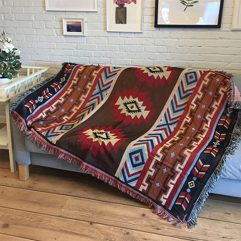 Hand-Dyed Tibetan Geometric Blanket | Zen Decor Comfort