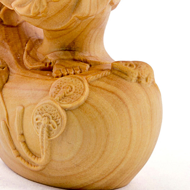 Boxwood Laughing Buddha Statue for Prosperity & Serenity