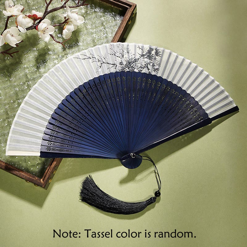 21cm Chinese Folding Fan | Bamboo & Polyester Flower Design