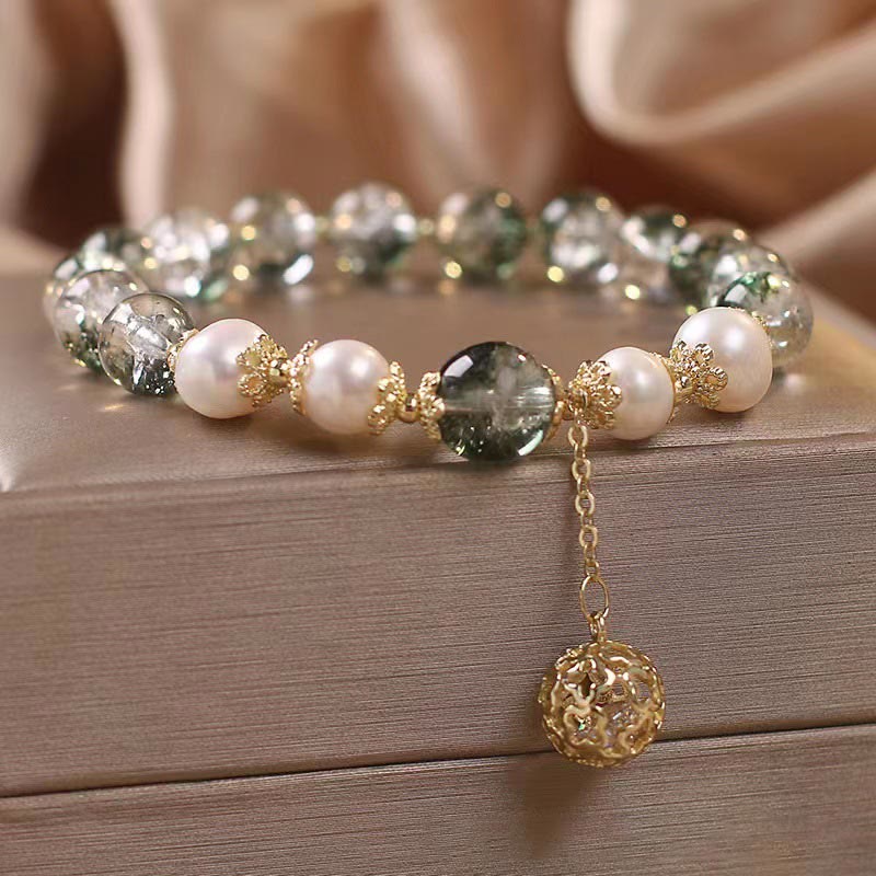 Green Phantom & Pearl Self-acceptance Bracelet 8mm Beads
