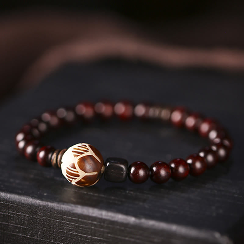 Small Leaf Red Sandalwood Lotus Protection Bracelet 6mm