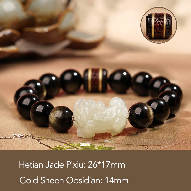Gold Sheen Obsidian Pixiu Wealth Bracelet 14mm for Men