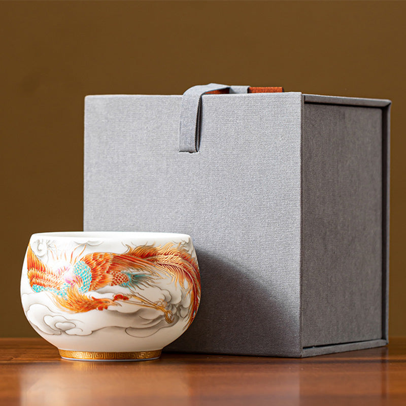 Dragon Phoenix Ceramic Teacup 130ml Zen Decor Gift