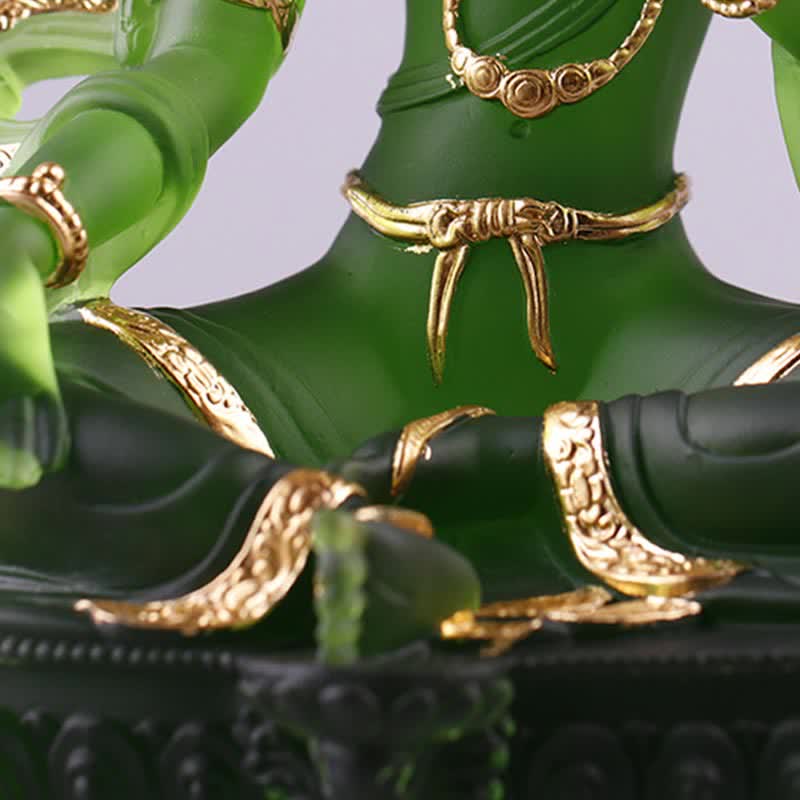 Handmade Liuli Green Tara Buddha Statue | Protection Decor
