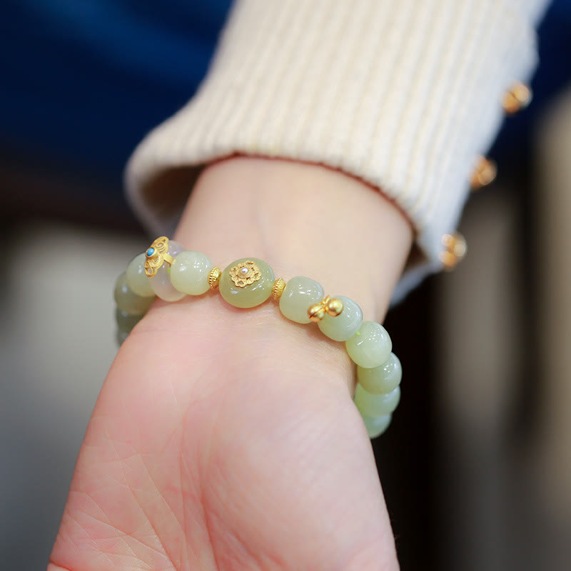 Natural Hetian Jade Luck Bracelet and Necklace Set