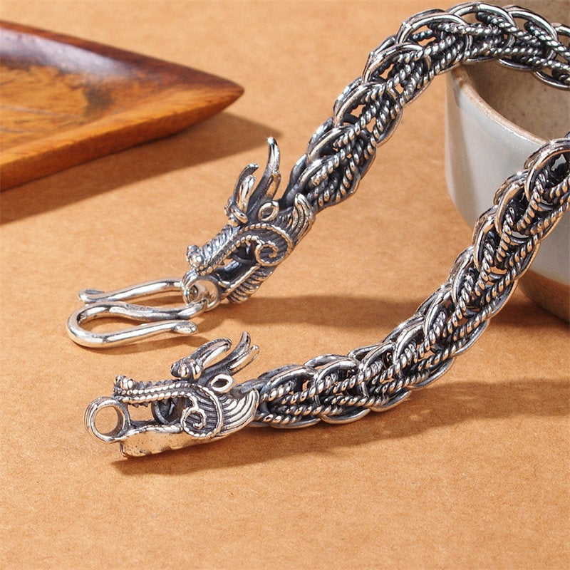 925 Sterling Silver Dragon Bracelet for Success and Strength
