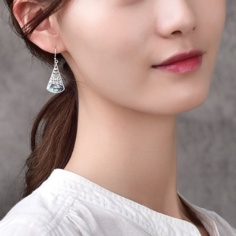 Copper Tridacna Stone Hollow Pattern Blessing Spiritual Earrings